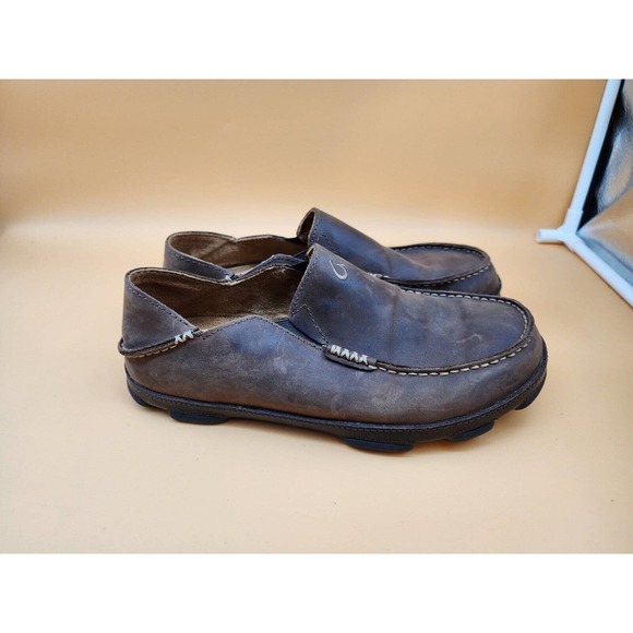 OluKai Moloa Mens 8.5 Brown Leather Casual Slip On Shoes...